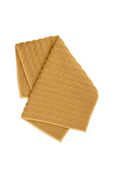 Beige folded microfiber towel isolated on white background, top view.