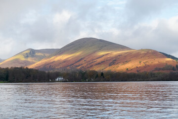 Loch Lomond aerial view at Autumn during sunrise near Tarbet