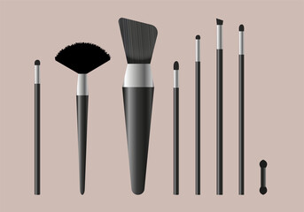 Vector illustration of makeup brushes. Suitable for the design of banners, certificates, notebooks, business cards, makeup artists