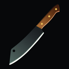 Large sharp cleaver knife isolated on black background, Vector illustration, chef knives, Cutlery icon set