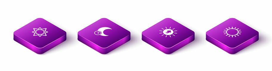 Set Isometric Sun, Sleeping moon, Sunset and icon. Vector