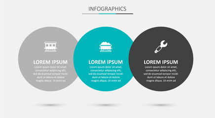 Set Coal train wagon, Passenger cars and Wrench spanner. Business infographic template. Vector