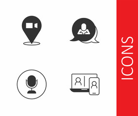 Set Video chat conference, Microphone and Speech bubble icon. Vector