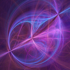 Abstract fractal art background of purple, violet, pink and blue lines, perhaps suggestive of neon lights.
