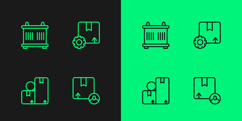 Set line Carton cardboard box, Container and Gear with package icon. Vector
