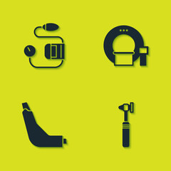 Set Blood pressure, Medical otoscope tool, Inhaler and Tomography icon. Vector