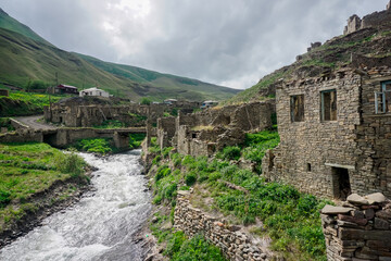 Fototapeta na wymiar Architecture and landscape of the ancient village of Chirag in Dagestan