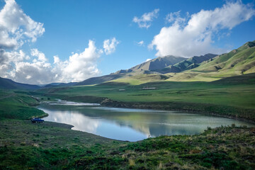Mountain river in a valley in the Agul region of Dagestan