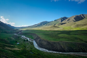 Mountain river in a valley in the Agul region of Dagestan