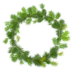 Traditional Christmas wreath made of fir branches isolated on a white background.Christmas holiday, New Year, winter concept.