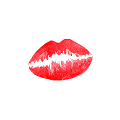 love kiss watercolor, watercolor illustration with love for valentine's day, red lips lipstick imprint red heart