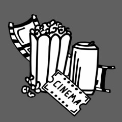 vector illustration  on the theme of cinema in the style of doodle
