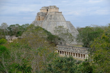 Fototapeta na wymiar Mexico Uxmal - Pyramid of the Magician - Piramide del Adivino