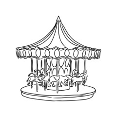 Attraction, carousel, fun, entertainment, park concept. Hand drawn carousel attraction for children in park concept sketch. Isolated vector illustration. - obrazy, fototapety, plakaty