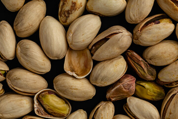 Top view Pistachio nuts in a row