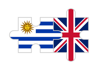 puzzle pieces of uruguay and uk flags. vector illustration isolated on white background	

