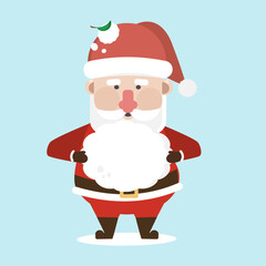 cartoon Santa Claus holding snow ball.