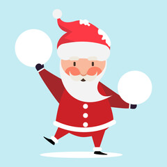 Santa Claus  cartoon holding snow ball.
