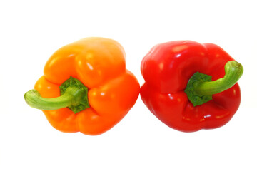 red and orange peppers on white background