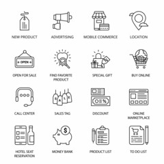 Online Shopping and E-commerce outline Icons - stroke, vector