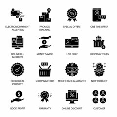 Online Shopping and E-commerce glyph Icons - Vectors