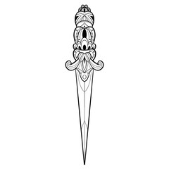 Tattoo knife, sword and dagger. Traditional black dot style ink. Dagger Isolated vector illustration. Traditional Tattoo Old School Tattooing Style Ink. Silhouette