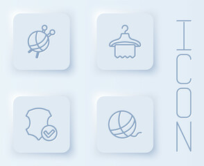 Set line Yarn ball with knitting needles, Hanger wardrobe, Leather and . White square button. Vector