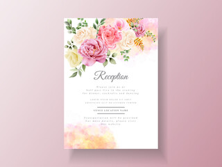 Beautiful pink and yellow flowers wedding invitation card