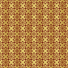 Red gold seamless pattern with regular embellishments..Background like luxury wrapping paper..Design for printing paper as a gold background.