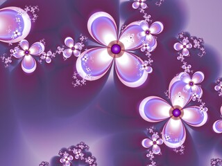 Fototapeta na wymiar Purple fractal illustration background with flower. Creative element for design. Fractal flower rendered by math algorithm. Digital artwork for creative graphic design.