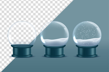 Realistic Christmas glass snow globe isolated on transparent background