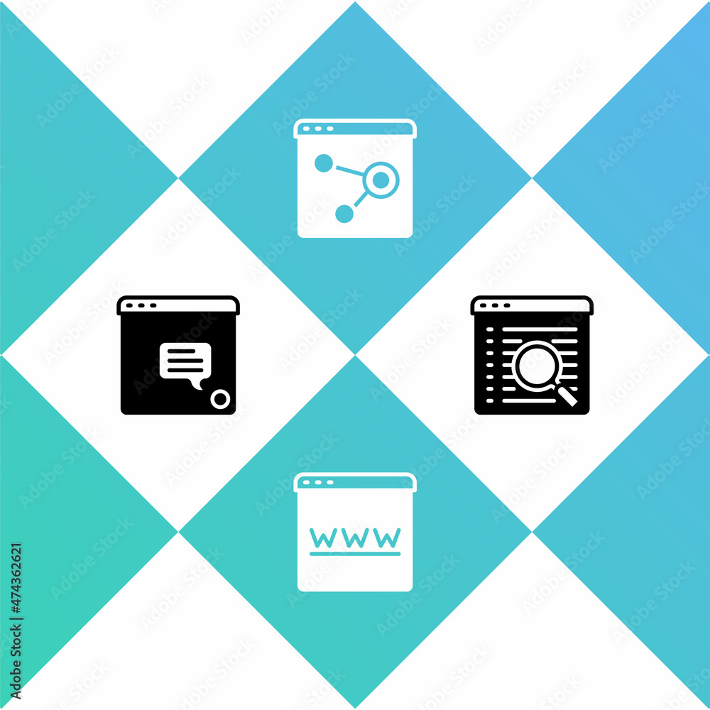 Poster set new chat messages notification, browser window, and search engine icon. vector
