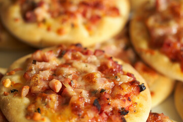 Small mini pizzas in detail. 