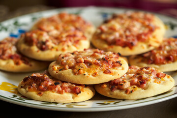 Small mini pizzas in detail. 
