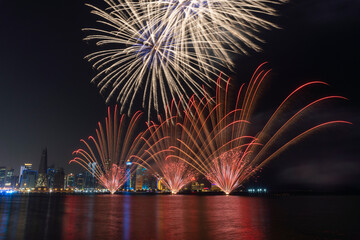 Fireworks in the Doha Corniche, Doha, Qatar.