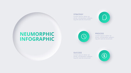 Neumorphic flowchart infographic. Creative concept for infographic with 3 steps, options, parts or processes.