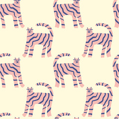 Fototapeta na wymiar Doodle tigers childish cartoon groovy boho illustration naive funky handdrawn style art seamless pattern vector
