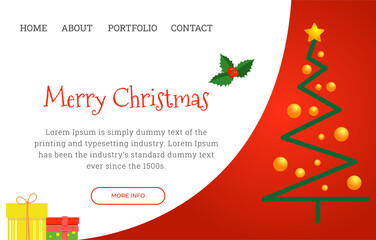 Festive Christmas landing page template with abstract Christmas tree. Vector illustration.