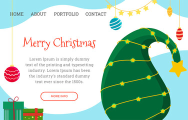 Festive Christmas landing page template with abstract Christmas tree. Vector illustration.