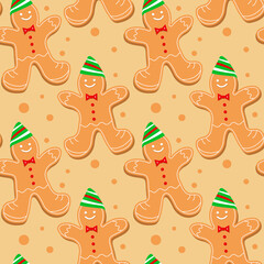 Seamless Christmas gingerbread gingerbread man background in a funny cap