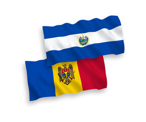 Flags of Republic of El Salvador and Moldova on a white background