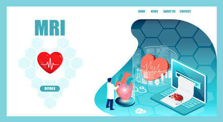 Vector of a cardiologist analysing MRI findings and sending a digital report
