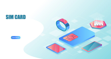 Vector of a SIM card and mobile devices using microchip technology.