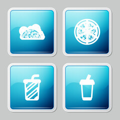 Set line Taco with tortilla, Pizza, Glass water and icon. Vector