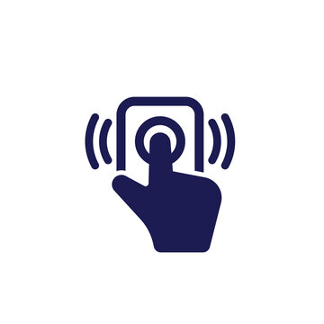 Doorbell And Hand Icon On White