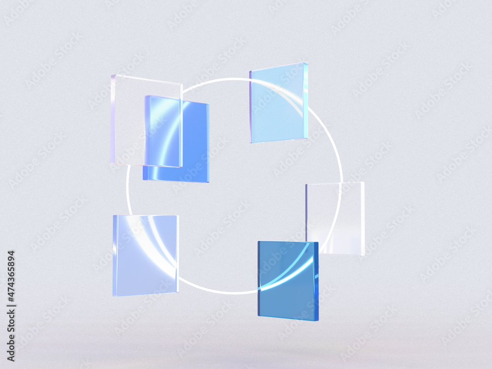 Aufkleber 3d rendered transparent cube graphics with blue colors on a light background. illustration for digit