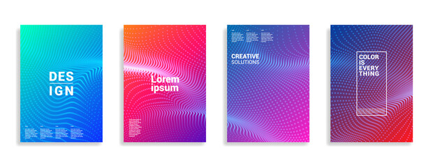 Minimal abstract covers design. Colorful curve gradients. Halftone waves with dots. Modern background design. Future geometric patterns. Eps10 vector.