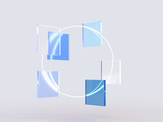 3D rendered transparent cube graphics with blue colors on a light background. Illustration for digital concept or geometry. Visualization for modern perspectives and minimalism.