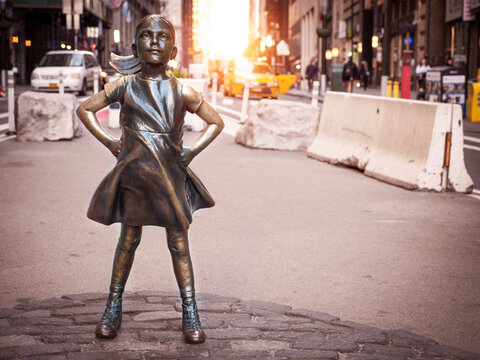 The Iconic Fearless Girl In New York City, USA.