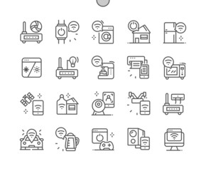 Internet of things. Control of smart appliances. Wi-Fi router. Smart house. Connection, innovation and technology. Pixel Perfect Vector Thin Line Icons. Simple Minimal Pictogram